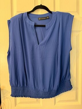 New York & Company Royal Blue Sleeveless Smocked-Hem Tank